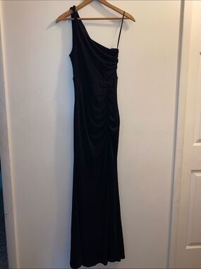 Lulus Especially Breathtaking Black Ruched One Shoulder Maxi Dress M NWT